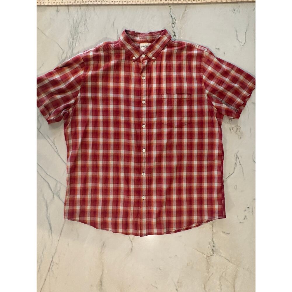 Men's Fossil Button Down Plaid Short Sleeve Casual Shirt Size XL